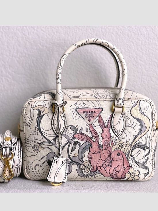 Prada Handbags - Prada Signature Rabbit Bauletto Calf Leather Shoulder Bag